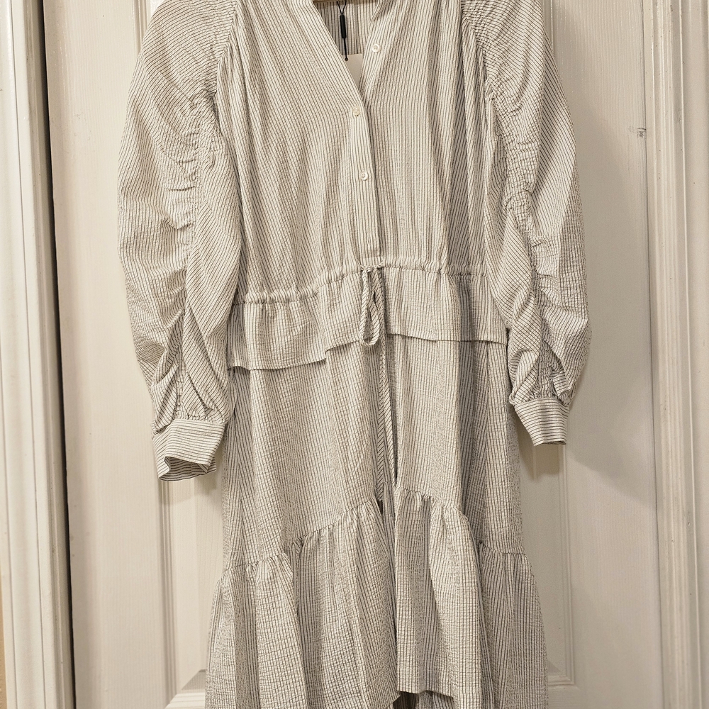 Calvin Klein Collection Striped Long Sleeve Dress in Cream